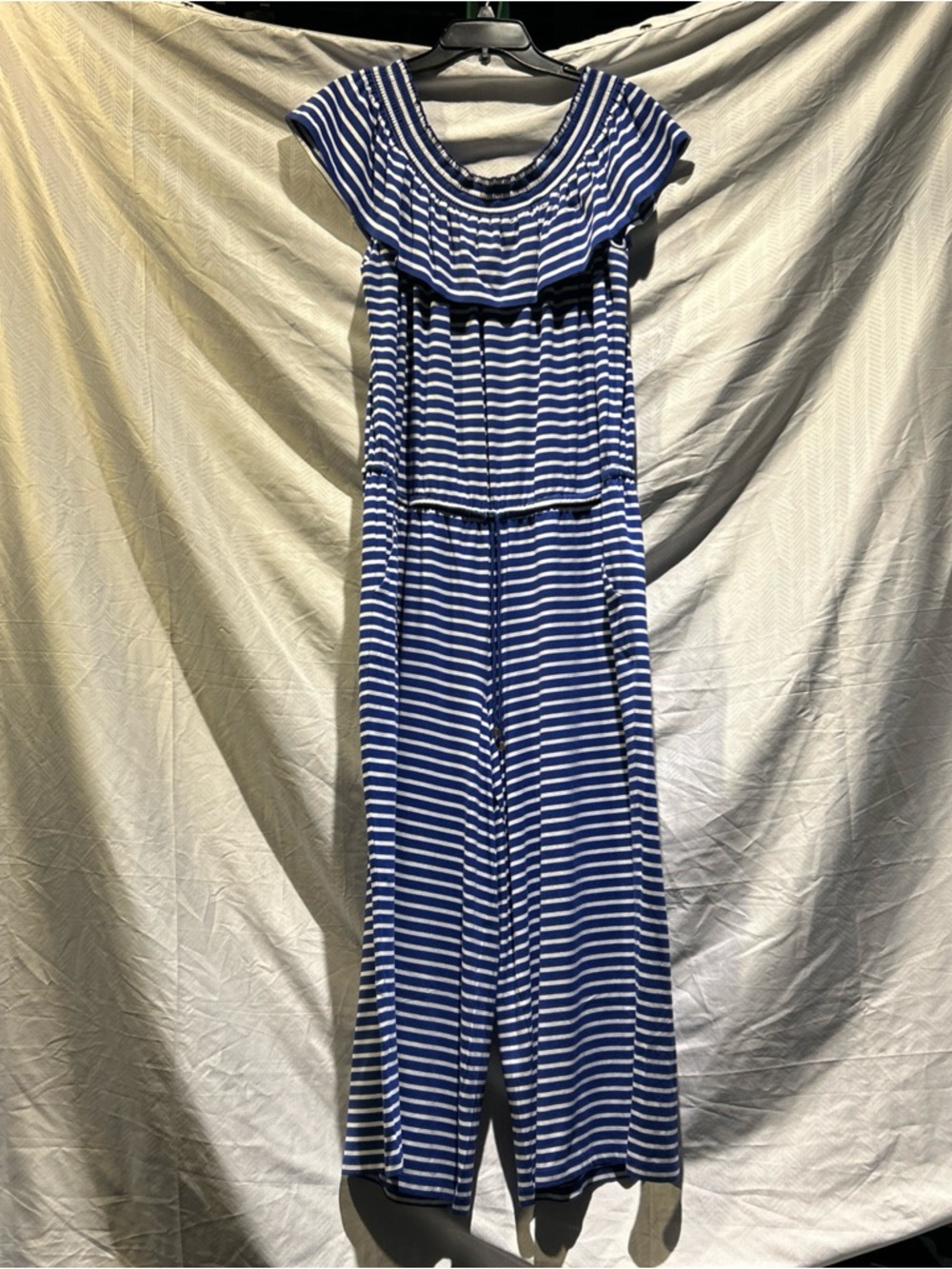 Ralph Lauren Navy and White Striped Ruffle One-Piece Romper